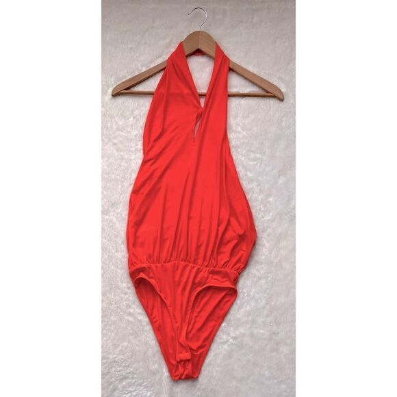 NWOT Zara Bright Orange Draped Crossover Halter Neck Top Bodysuit, Size Small - Picture 10 of 14
